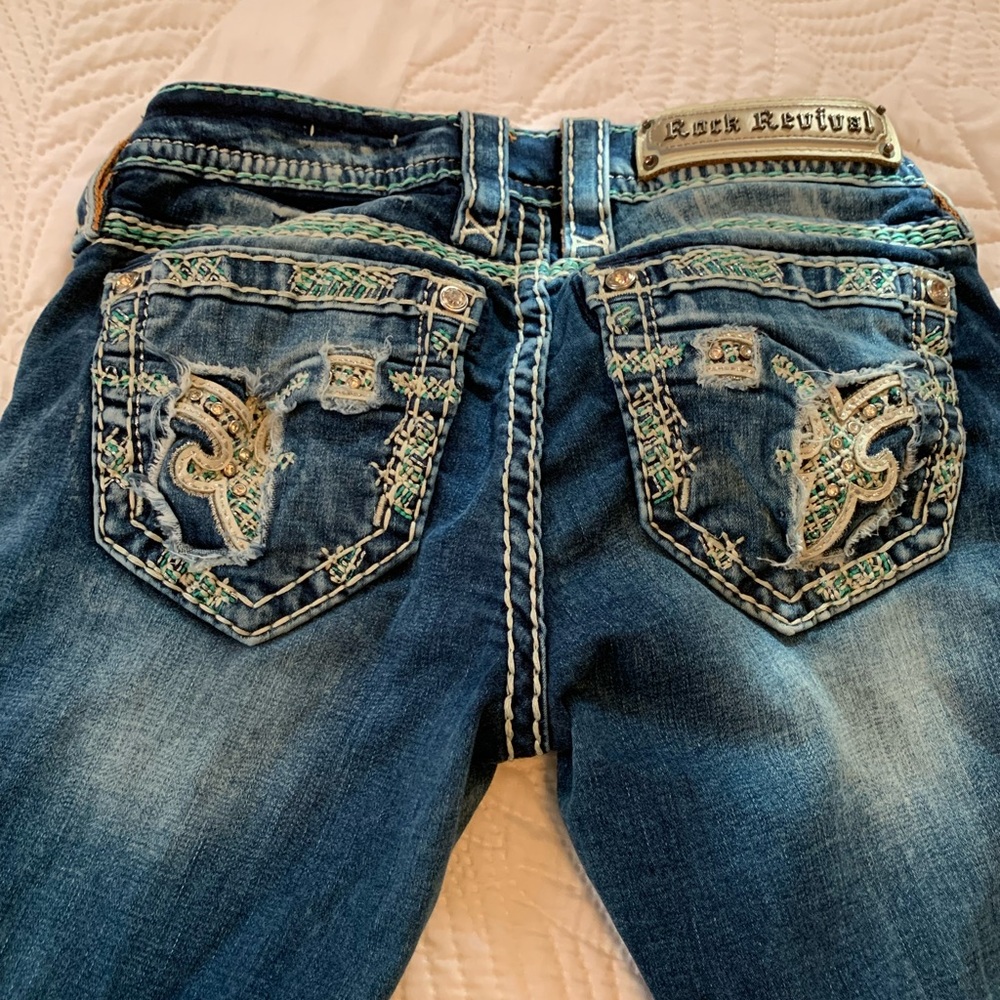 Rock Revival Women’s Embroidered Dark Blue Jeans